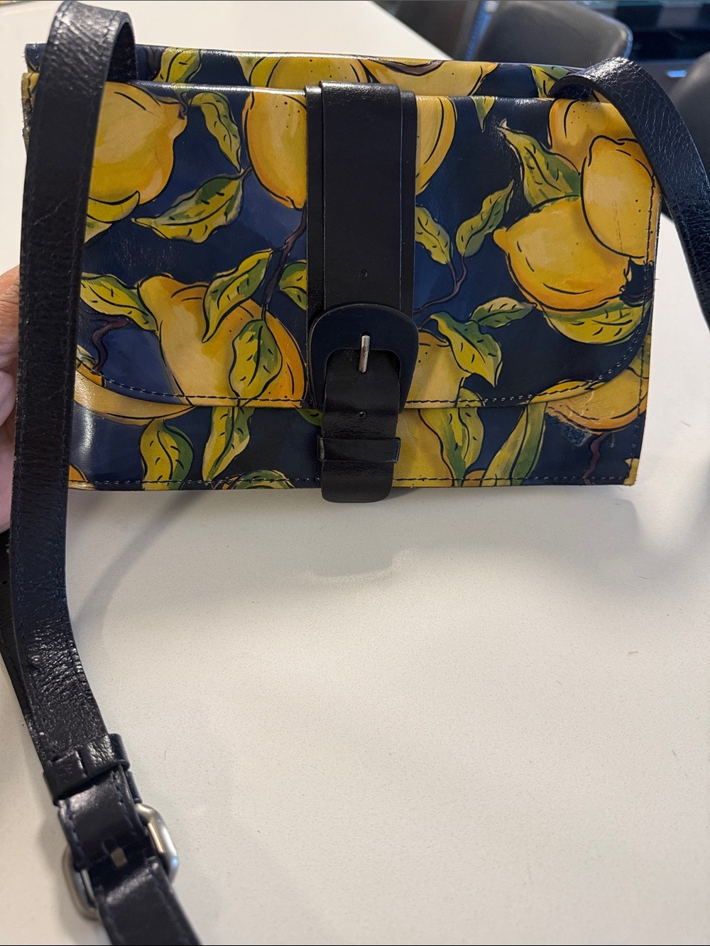 Patricia Nash Navy Crossbody with Yellow Lemon Print Positano P655340